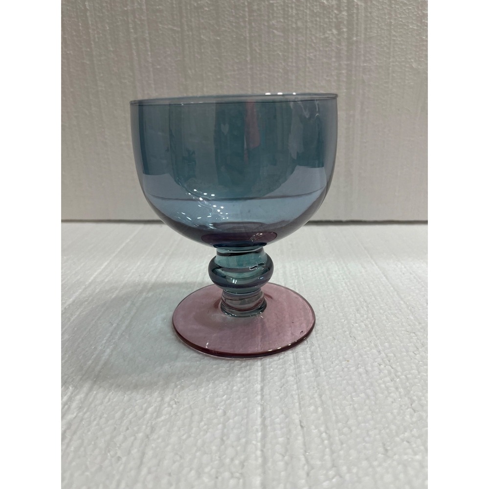 Vintage Iridescent Goblet –‎ Bartlett Collins Periwinkle Blue Thumbprint Glass